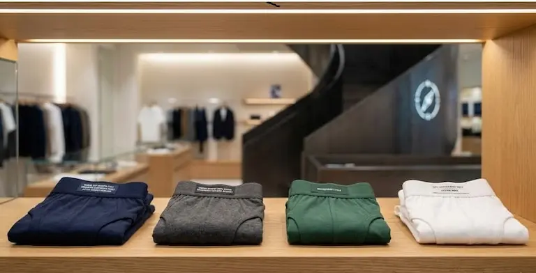 깔끔하게 정리된 남성 면 속옷 진열대, 가계 경제의 경고등인 남성 팬티 지수를 설명하는 본문 이미지